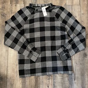 NWT Ann Taylor LOFT women’s black white gingham plaid long sleeve blouse size XS